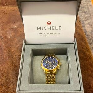 MICHELE Sidney Gold Diamond Blue Dial Women’s Watch